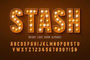 Poster - retro cinema alphabet design, cabaret, led lamps letters and numbers