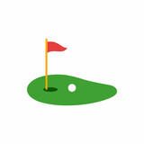 Fototapeta  - golf course, flagstick, and golf ball icon vector