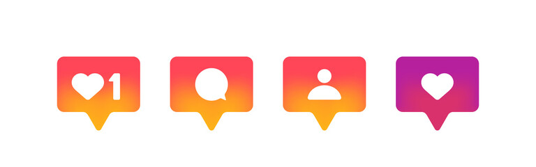 Poster - Like comment and followers button set. Social media concept. Notifications. Vector on isolated background. EPS 10