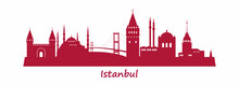 Famous Istanbul Landmarks And Historical Buildings. Panoramic View Of Istanbul. Istanbul Silhouette. Vector Illustration