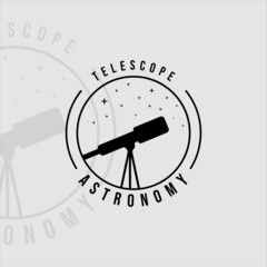 silhouette telescope astronomy logo vintage vector illustration template icon graphic design with badge circle