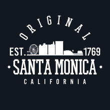 Santa Monica, CA, USA Skyline Original. A Logotype Sports College And University Style. Illustration Design Vector City.