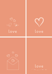 Valentines Day Greeting cards Drawing thin lines blank template with space for text in a minimalistic style Concept of publishing advertising banners on social networks. minimalism