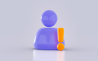 Fototapete - user Exclamation customer alert warning symbol background 3d render concept for web app ui icon