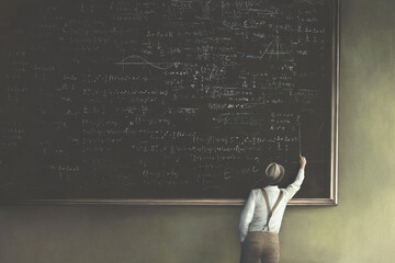 Wall Mural - illustration of wise man writing mathematical problems, solution concept