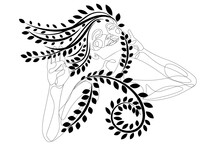 Woman Smiles Closed Eyes And Floral Line Art