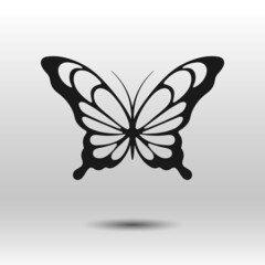 Wall Mural - Butterfly black icon. Hand drawn vector illustration. Isolated element on white background. Best for seamless patterns, posters, cards, stickers and web design.