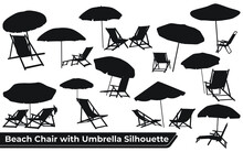 Silhouette Of Beach Chairs And Umbrellas Vector Illustration