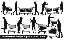 Woman Pushing Shopping Cart Silhouette
