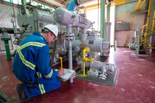 Male Worker Checking Pipes In Gas Plant