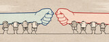 Fototapeta  - Cartoon Red Team People Against Blue Team People