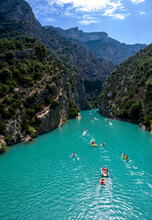 National Park Grand Canyon Du Verdon And Turquoise Waters Of Mountains Lake Sainte Croix And Verdon River, France