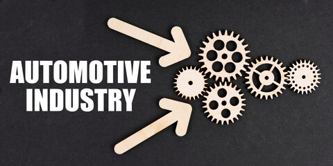 Poster - On the black surface, arrows, gears and an inscription - Automotive Industry