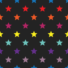 Poster - Colorful stars. Vector black background and seamless stars.