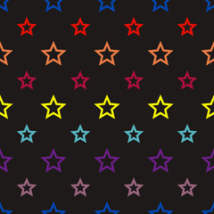 Poster - Colorful stars pattern. Vector black background and colorful seamless stars.