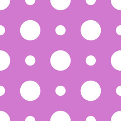 Poster - Polka dots white color. Vector seamless dots decor and pink background.