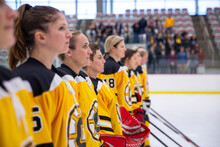 Women's Ice Hockey Team Standing For National Anthem
