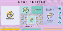 Cute Baby Sleep Logo For Branding Store With Nursery Seamless Pattern Mockup 
