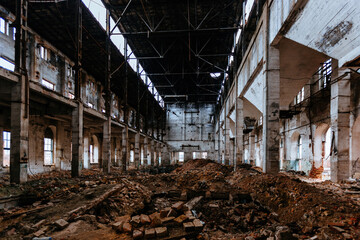 Wall Mural - Old abandoned large industrial hall waiting for demolition