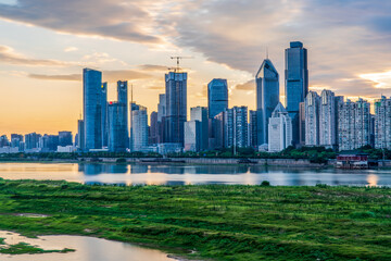 Wall Mural - Night view of the waterfront cities: Nanchang, China