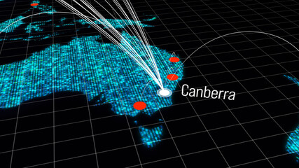 Poster - Global connectivity from Canberra, Australia to other major cities around the world. World map element of this clip furnished by NASA : https://visibleearth.nasa.gov/collection/1484/blue-marble