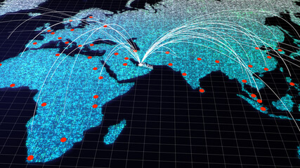 Aufkleber - Global connectivity from Dubai to other major cities around the world. World map element furnished by NASA : https://visibleearth.nasa.gov/collection/1484/blue-marble