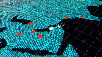 Poster - Global connectivity from Dubai to other major cities around the world. World map element furnished by NASA : https://visibleearth.nasa.gov/collection/1484/blue-marble