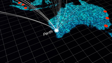 Poster - Global connectivity from Perth, Australia to other major cities around the world. World map element of this clip furnished by NASA : https://visibleearth.nasa.gov/collection/1484/blue-marble