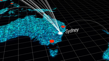 Poster - Global connectivity from Sydney, Australia to other major cities around the world. World map element of this clip furnished by NASA : https://visibleearth.nasa.gov/collection/1484/blue-marble