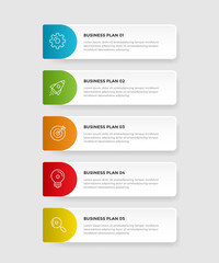 Business infographic design template with icons and 5 options or steps. Can be used for workflow, presentation, etc. Vector illustration