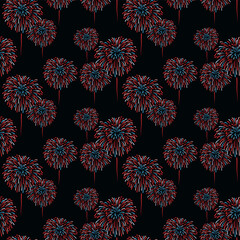 Japanese Fireworks Flower Vector Seamless Pattern