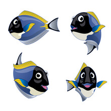 Cartoon Set Of Powder Blue Tang Fish
