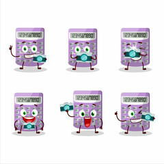 Sticker - Photographer profession emoticon with purple calculator cartoon character