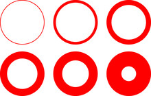 穴の大きさの異なる赤色の円形ベクターフレームセット