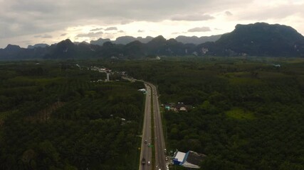 Wall Mural - 4k aerial drone footage flying over mangroves and lush rainforest in phangnga bay thailand the view 