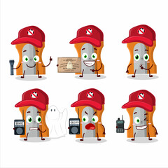 Sticker - Ghost hunter cartoon orange pencil sharpener character using camera