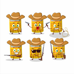 Wall Mural - Cool cowboy yellow calculator cartoon character with a cute hat