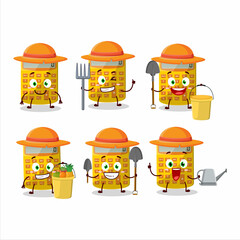 Sticker - Farmer yellow calculator cute mascot character with fork