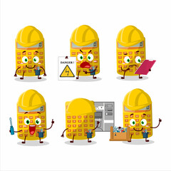 Poster - Professional Lineman yellow calculator cartoon character with tools