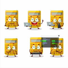 Canvas Print - Yellow calculator Programmer cute cartoon character with