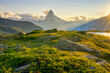 Beautiful Green Landscape With Matterhorn Mountain At Summer In Zermatt, Switzerland