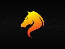 Modern horse head badge logo with yellow and red RGB colors