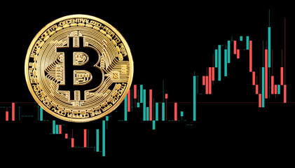 Wall Mural - Graph rate chart Bitcoin digital money against the black background