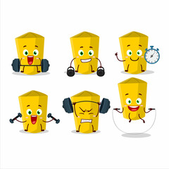 Sticker - A healthy yellow chalk cartoon style trying some tools on Fitness center