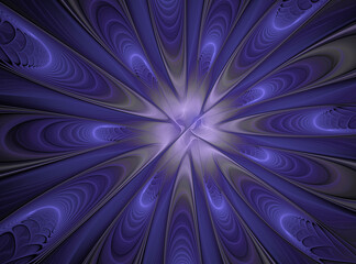 Wall Mural - abstract fractal blue pattern with rays from the center on a black background