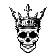 Skull With King Crown. Design Element For Logo, Label, Sign, Emblem. Vector Illustration