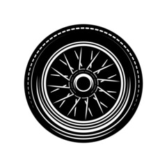 Wall Mural - Wheel illustration in monochrome style. Design element for logo, label, sign, emblem. Vector illustration