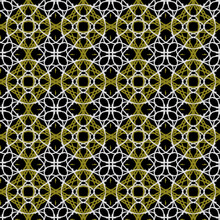 Ethnic Seamless Pattern, Hand-drawn. Yellow, Black Ornament Of Mandalas, Geometric Shapes. Mosaic, Tile. Oriental Motifs. Design Of The Background, Interior, Wallpaper, Textiles, Fabrics, Packaging.