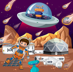 Wall Mural - Astronaut and aliens on planet