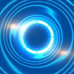 Poster - Abstract technology swirl circle background, glowing spiral, neon style. Abstract blue background with scintillating circles and gloss. Blue luminous swirling backdrop. Elegant glowing circle. Vector